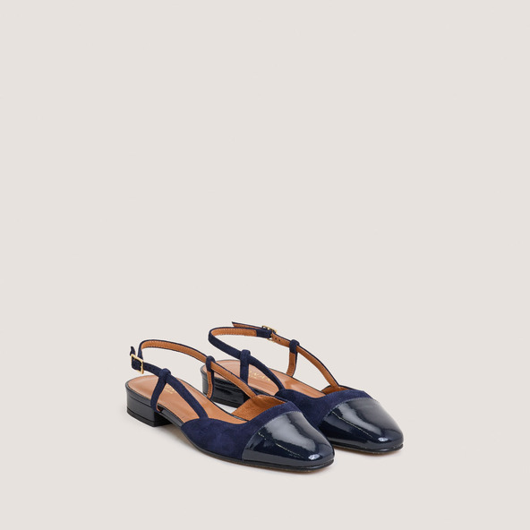 Jonak Slingback Ballet Flats In Navy Patent Leather And Navy Velvet DHAPOU