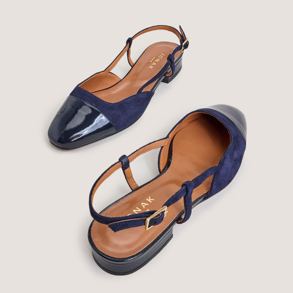 Jonak Slingback Ballet Flats In Navy Patent Leather And Navy Velvet DHAPOU