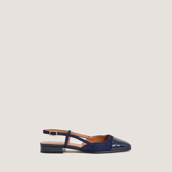 jonak Slingback Ballet Flats in navy patent leather and navy velvet DHAPOU