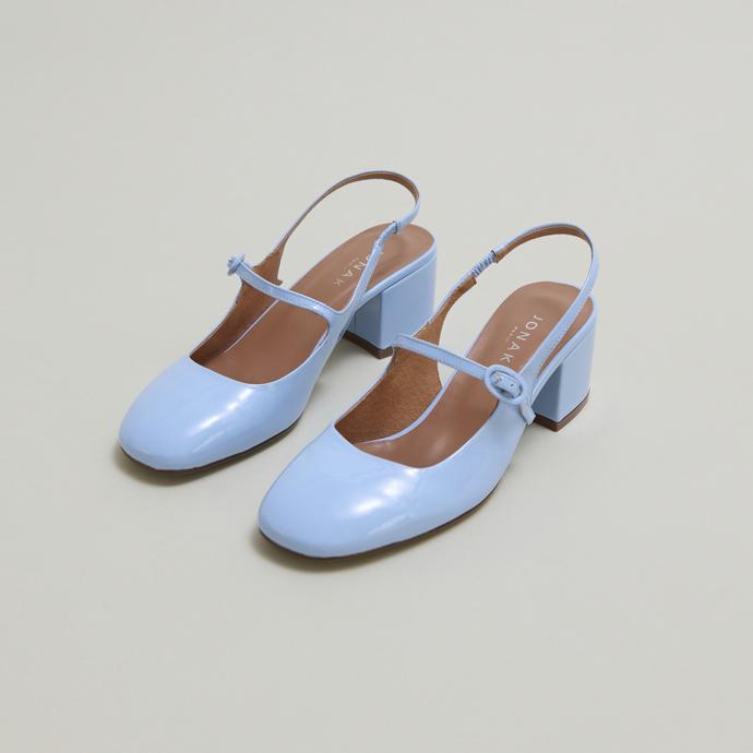 jonak Slingback briefs with heels in light blue varnish DAUPHINE