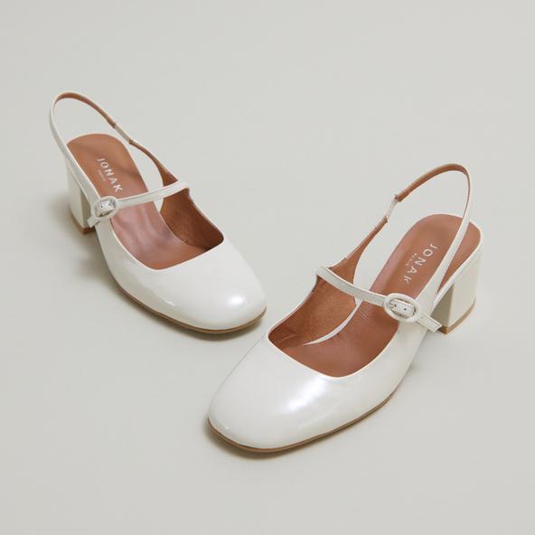 jonak Slingback briefs with heels in pearl lacquer DAUPHINE