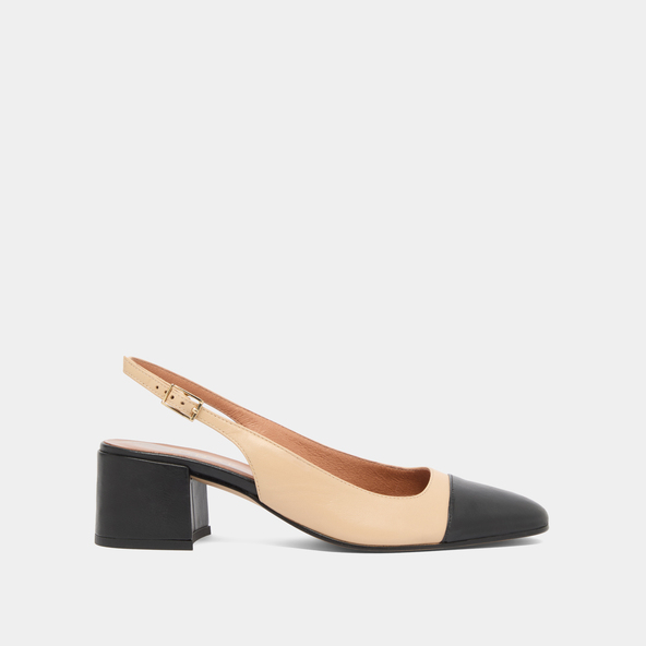 jonak Slingback Pumps In Beige Leather And Black Leather DHAPON