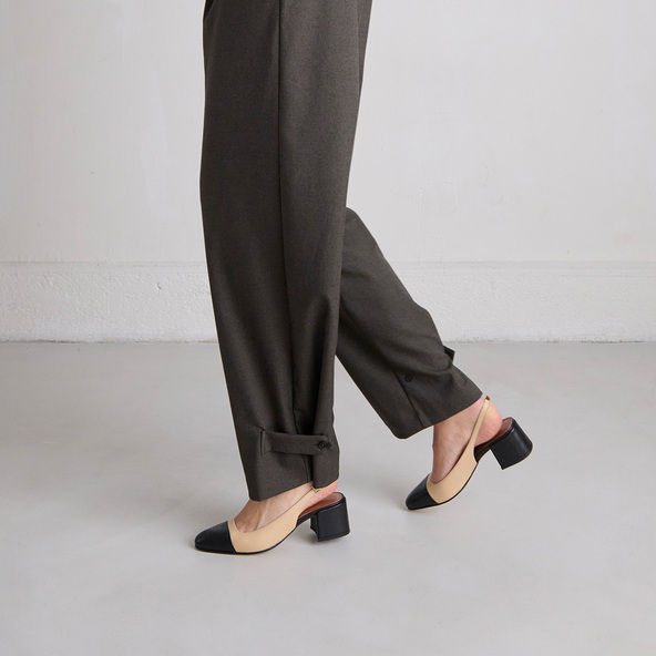 jonak Slingback Pumps In Beige Leather And Black Leather DHAPON