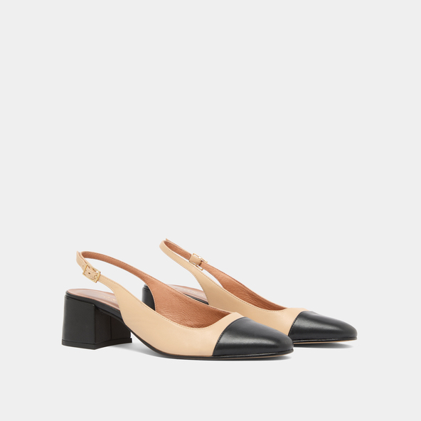 jonak Slingback Pumps In Beige Leather And Black Leather DHAPON