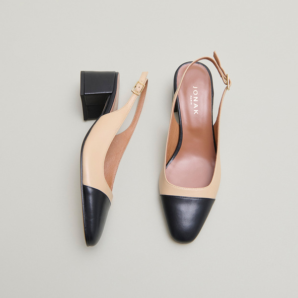 jonak Slingback pumps in beige leather and black leather DHAPON