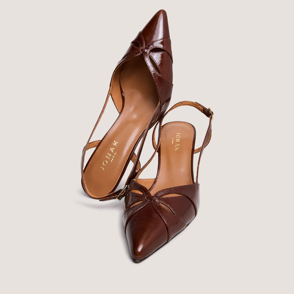 Jonak Slingback Pumps In Shiny Brown Leather DAMOUR