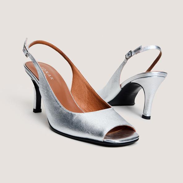 Jonak Slingback Pumps In Silver Metallic Leather DEVOTION