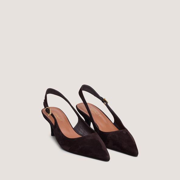 Jonak Slingback Pumps With Small Heels In Dark Brown Velvet DOUALA