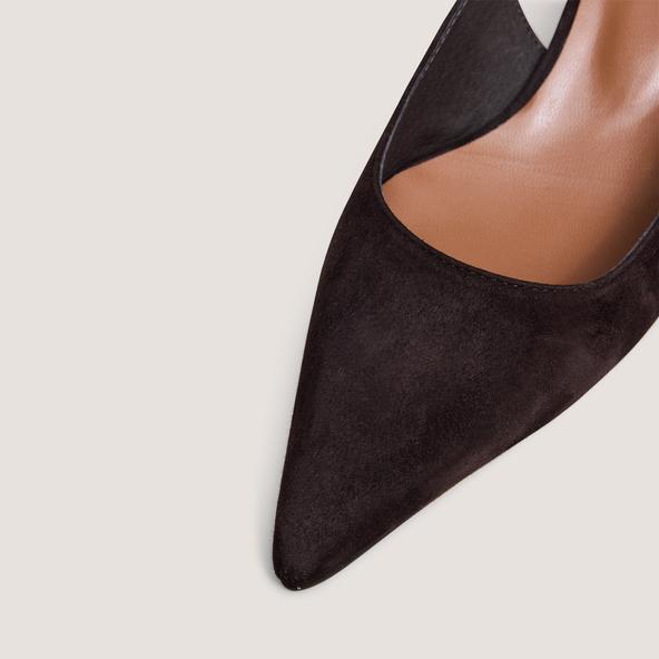 Jonak Slingback Pumps With Small Heels In Dark Brown Velvet DOUALA