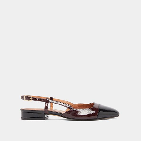 Jonak Slingbacks Ballet Flats In Black Patent Leather And Burgundy Pleated Patent DHAPOU
