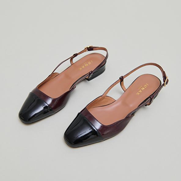 jonak Slingbacks ballet flats in black patent leather and burgundy pleated patent DHAPOU