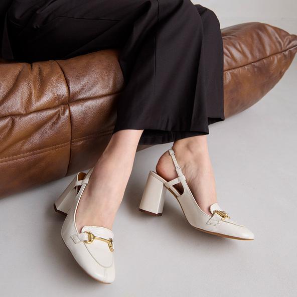 Jonak Slingbacks With Gold Bits In Ecru Distressed Leather BASEL