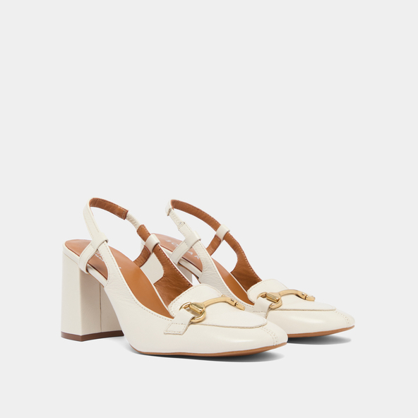 Jonak Slingbacks With Gold Bits In Ecru Distressed Leather BASEL