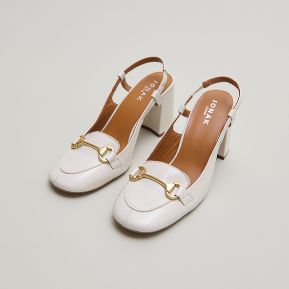 jonak Slingbacks with gold bits in ecru distressed leather BASEL