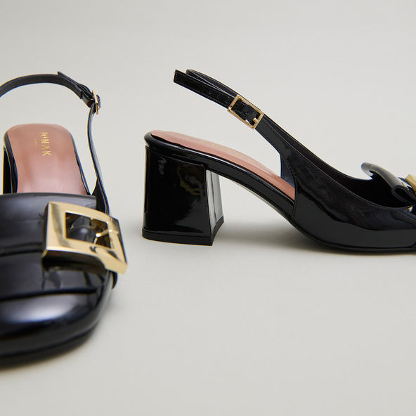 Jonak Slingbacks With Gold Detailing In Black Patent DOLMA