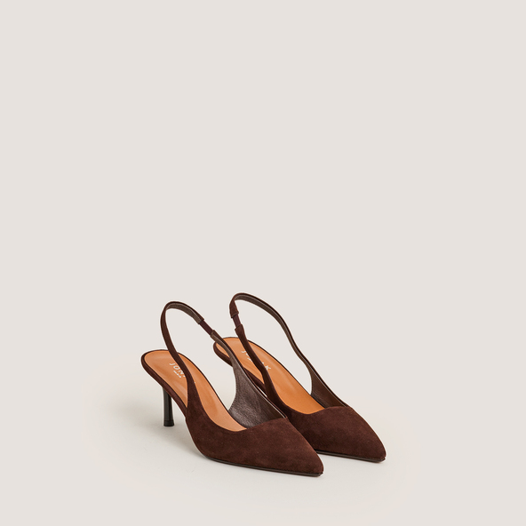 Jonak Slingbacks With Pointed Toe In Brown Velvet DIAMANTINE
