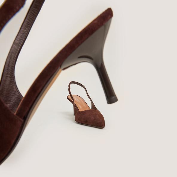 Jonak Slingbacks With Pointed Toe In Brown Velvet DIAMANTINE
