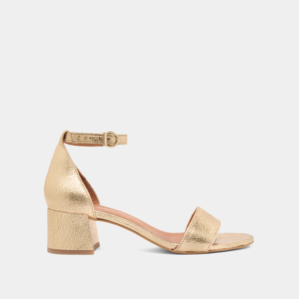 Jonak Square Heel Sandals In Gold Cracked Leather VERDI