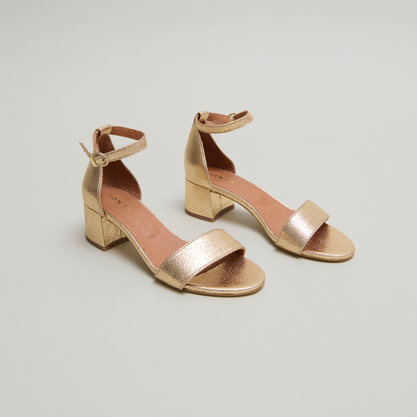 Jonak Square Heel Sandals In Gold Cracked Leather VERDI