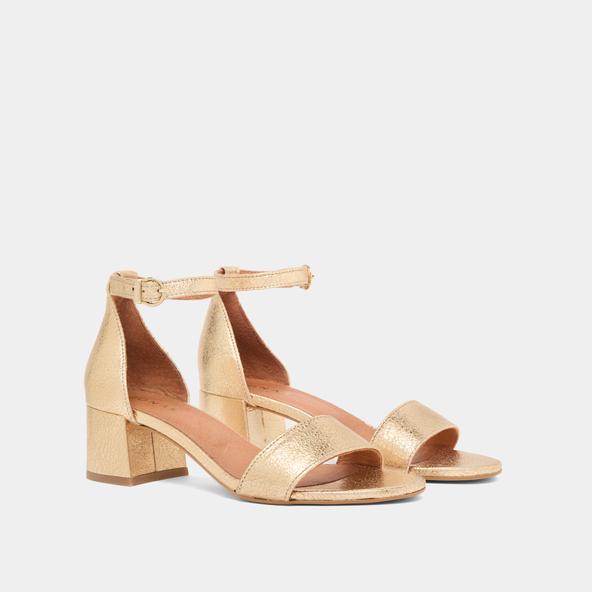 Jonak Square Heel Sandals In Gold Cracked Leather VERDI