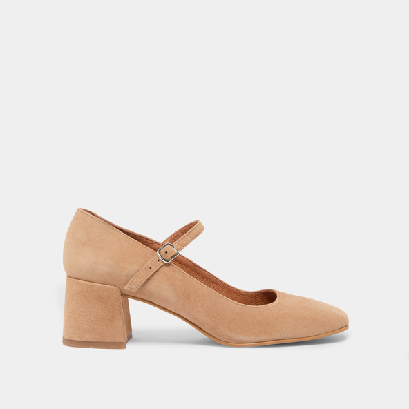 Jonak Square-heeled Mary Jane In Camel Velvet ALIENOR