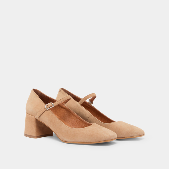Jonak Square-heeled Mary Jane In Camel Velvet ALIENOR