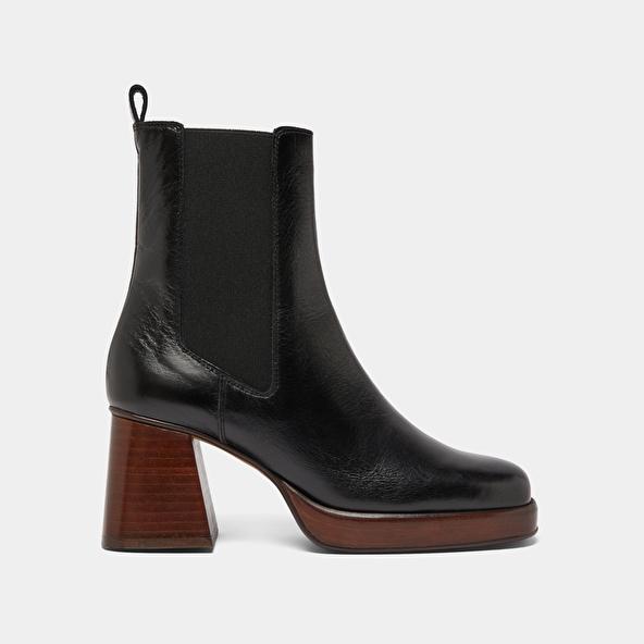 Jonak Square Toe And Elastic Boots In Black Distressed Leather BECCA