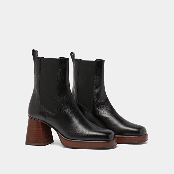 Jonak Square Toe And Elastic Boots In Black Distressed Leather BECCA