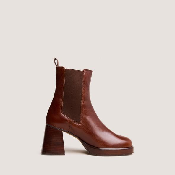 Jonak Square Toe And Elastic Boots In Brown Aged Leather BECCA