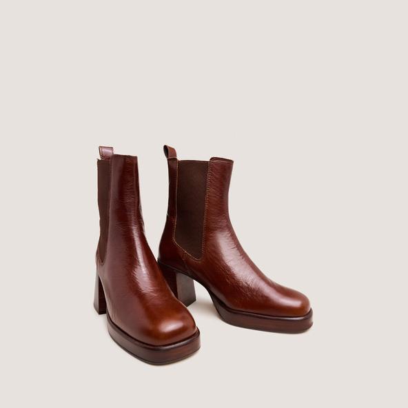 Jonak Square Toe And Elastic Boots In Brown Aged Leather BECCA