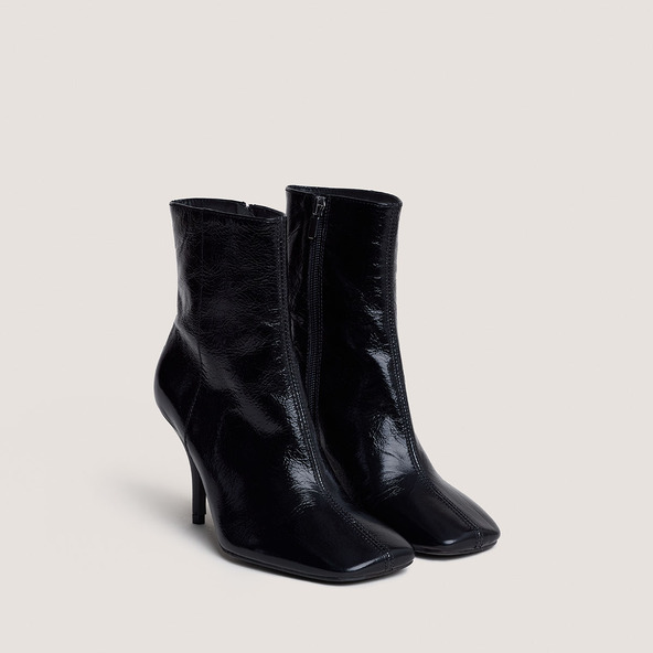 Jonak Square-Toe Booties With Thin Heels In Shiny Black Leather BELFAST