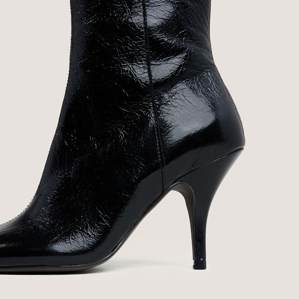 Jonak Square-Toe Booties With Thin Heels In Shiny Black Leather BELFAST