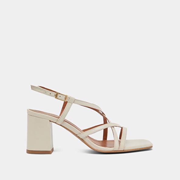 Jonak Square Toe Flanged Heeled Sandals In Ecru Leather VERLAINE