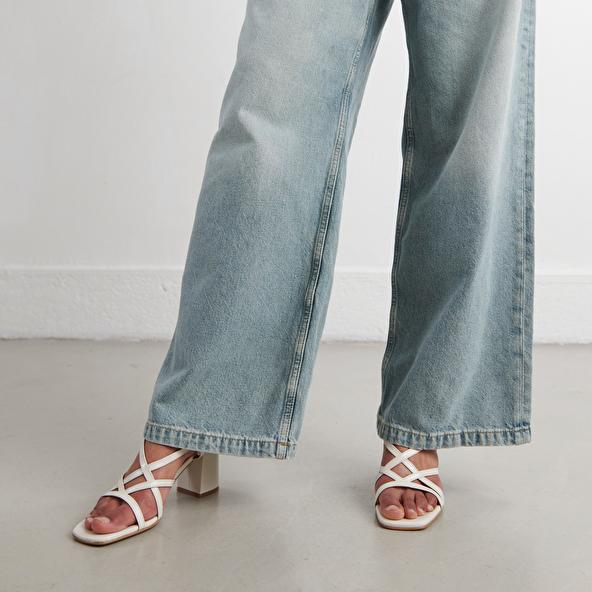 Jonak Square Toe Flanged Heeled Sandals In Ecru Leather VERLAINE