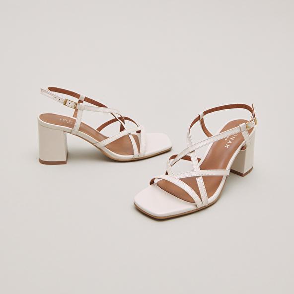 jonak Square toe flanged heeled sandals in ecru leather VERLAINE