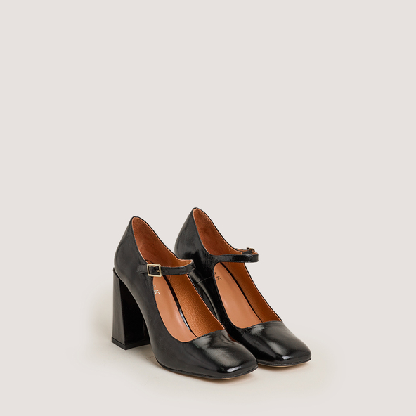 Jonak Square Toe Mary Jane In Black Shiny Leather VALERIA