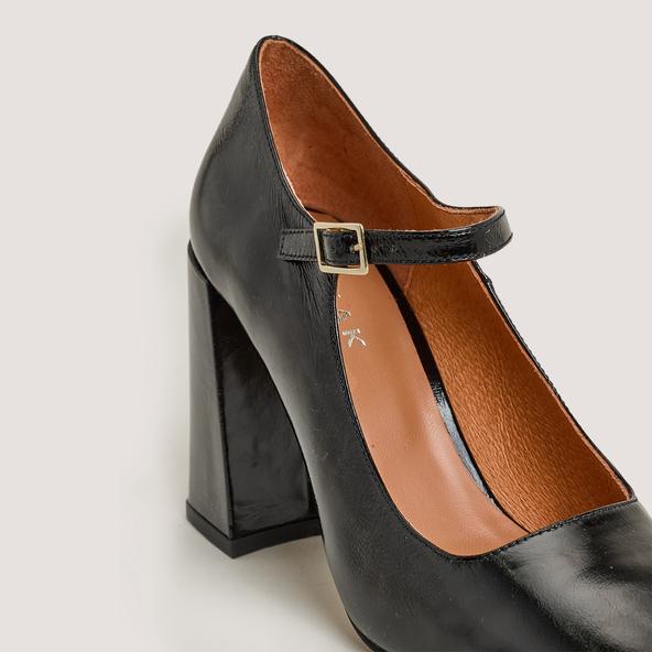 Jonak Square Toe Mary Jane In Black Shiny Leather VALERIA