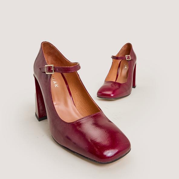 Jonak Square Toe Mary Jane In Marroon Shiny Leather VALERIA