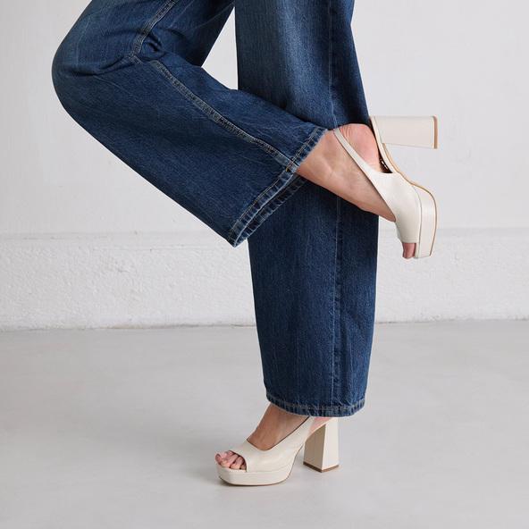 jonak Square toe pumps with high heels in ecru aged leather VLAD