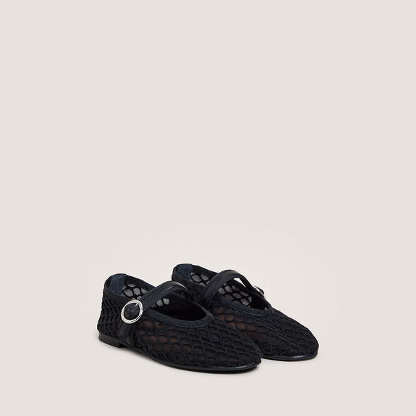 Jonak Strapped Ballerinas - Capsule Mini In Black Mesh And Black Leather DEESSIA