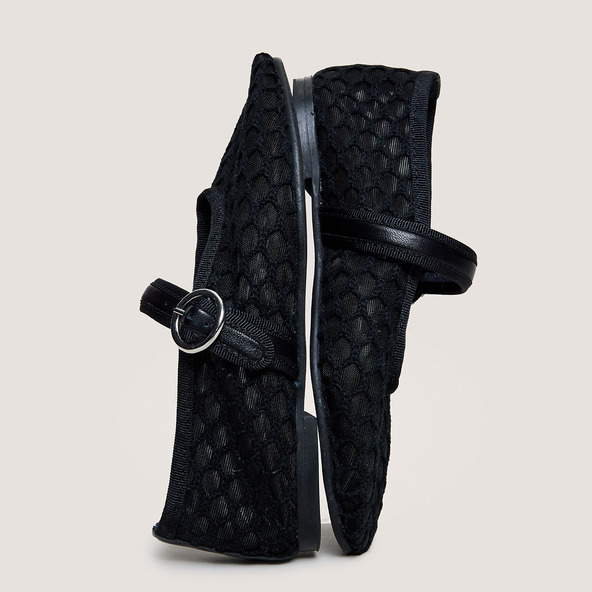 Jonak Strapped Ballerinas - Capsule Mini In Black Mesh And Black Leather DEESSIA