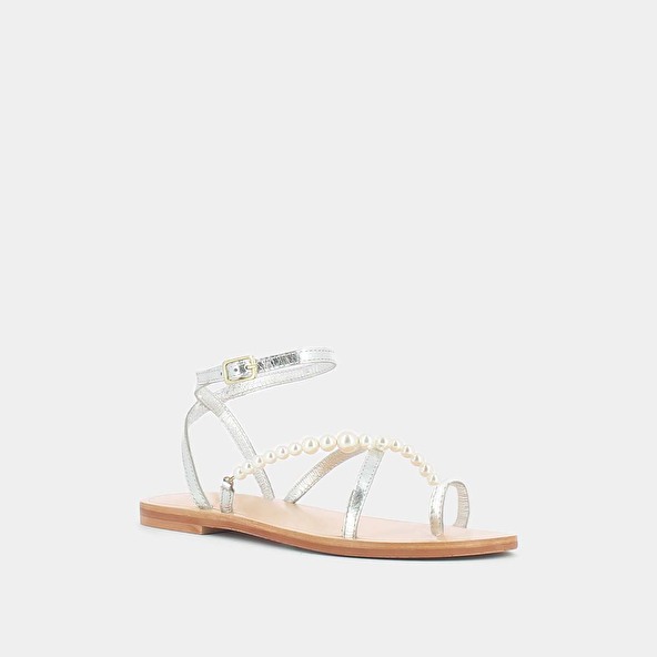 Jonak Strappy And Beaded Sandals In Silver Metallic Leather WESLEY