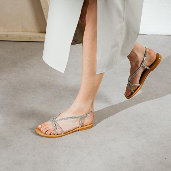 Jonak Strappy Sandals In Leather And Silver Rhinestones WANDA