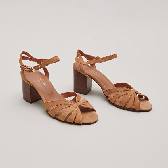 jonak Strappy sandals with open toe in camel velvet DEBACQ