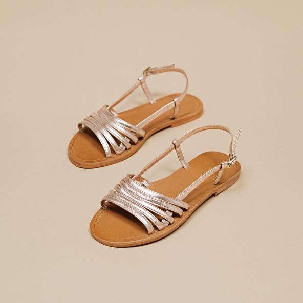 Jonak Strappy Sandals With Open Toe In Platinum Metallized Leather WROOM