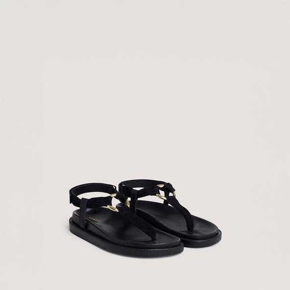 Jonak Strappy Sandals With Round Details In Black Velvet And Leather WILIANA