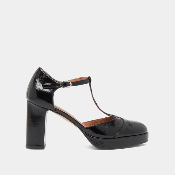 Jonak T-bar Sandals With Heels In Black Shiny Leather VOLO