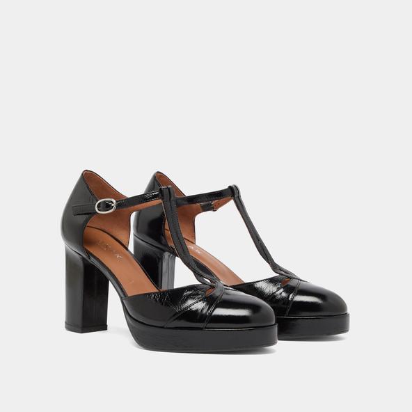 Jonak T-bar Sandals With Heels In Black Shiny Leather VOLO