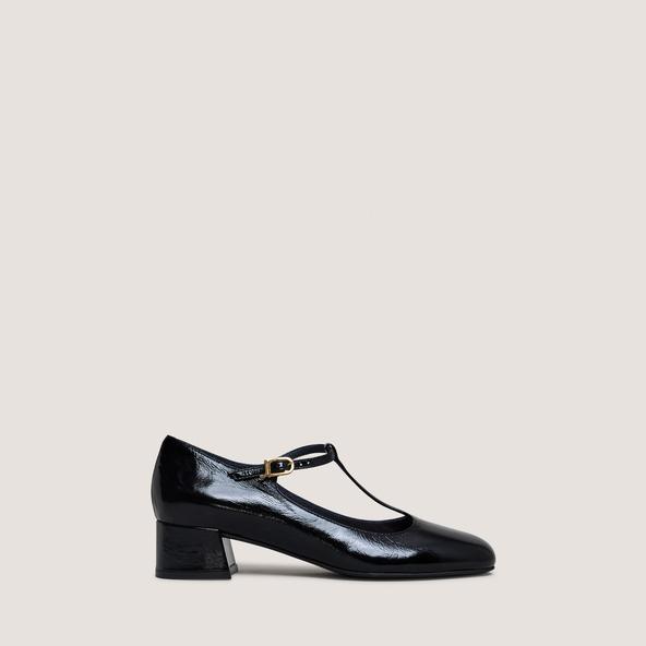 Jonak T-strap Kitten Heels In Shiny Black Leather DALOME