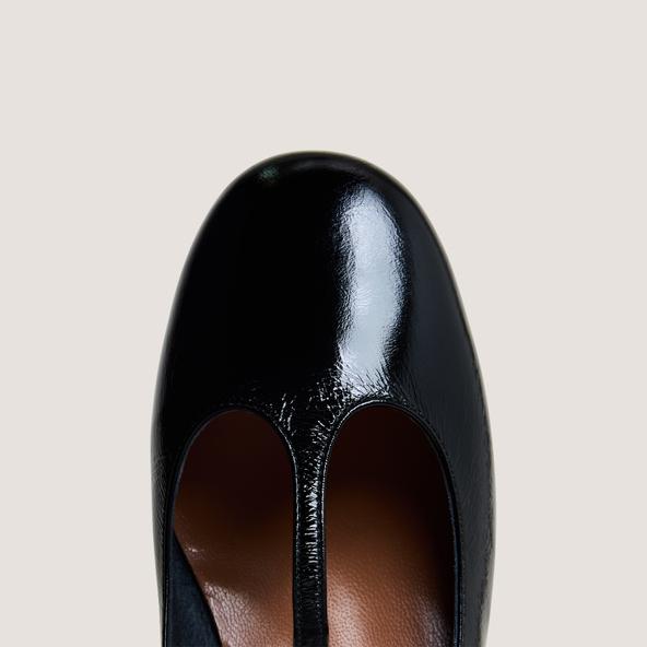 Jonak T-strap Kitten Heels In Shiny Black Leather DALOME
